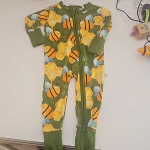 Green Bee Print Kids One Piece Bamboo Nwot 0 To 3